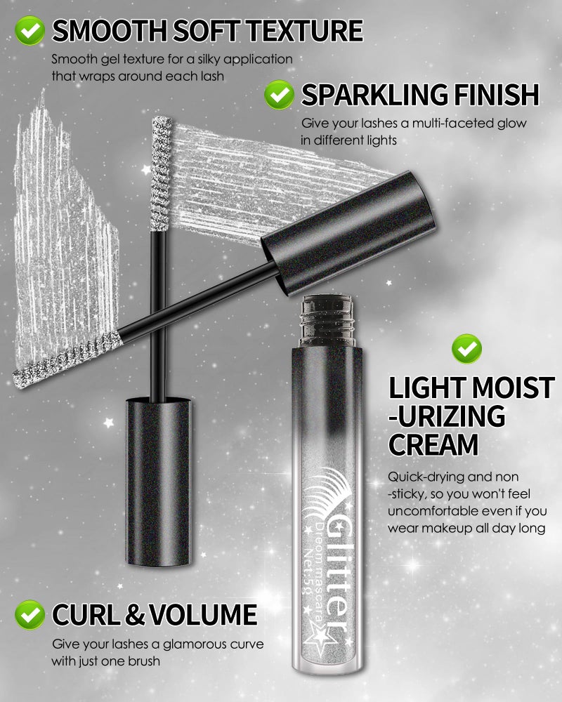 Lestpola Gold Glitter Mascara, Sparkle Diamond Waterproof Colored Mascara, Multi-Use Shimmer Define Curling Eyelashes, Long Lasting Volumizing Lengthening Máscara Eye Makeup for Women Party Festival-06 - Image 3